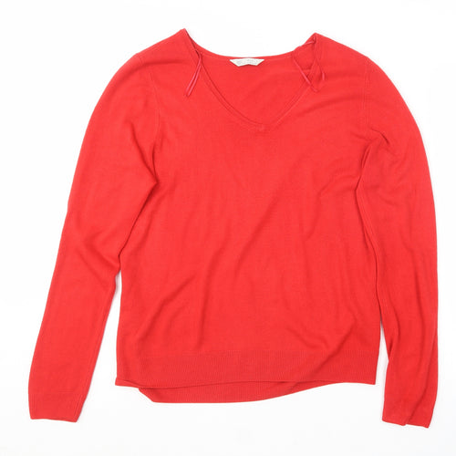 BHS Womens Red V-Neck  Acrylic Pullover Jumper Size 16