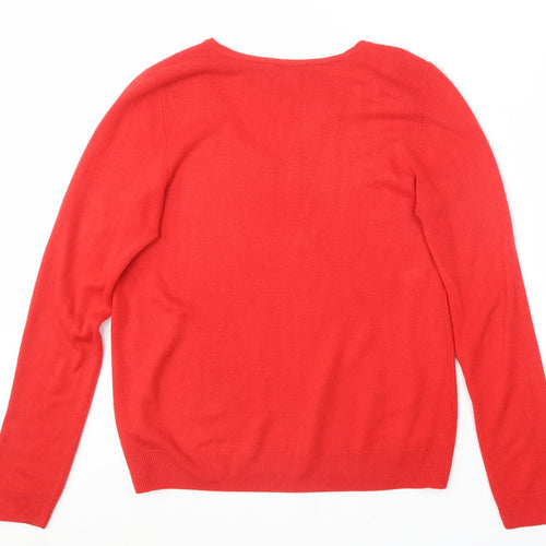 BHS Womens Red V-Neck  Acrylic Pullover Jumper Size 16