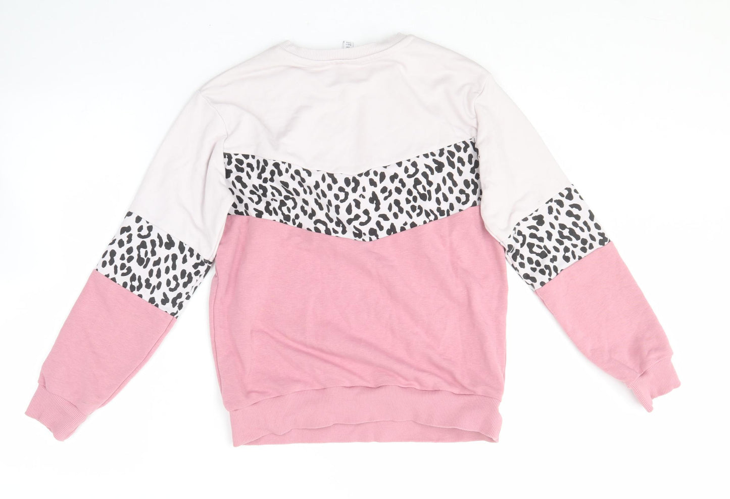 M&Co Womens Pink Round Neck Animal Print Cotton Pullover Jumper Size 8