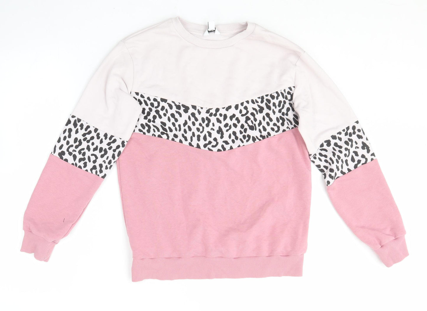 M&Co Womens Pink Round Neck Animal Print Cotton Pullover Jumper Size 8