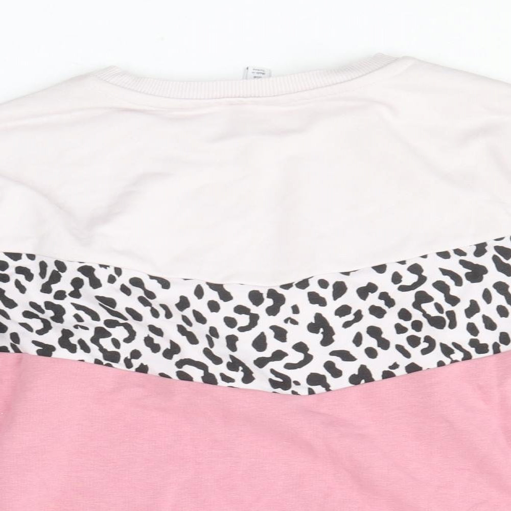 M&Co Womens Pink Round Neck Animal Print Cotton Pullover Jumper Size 8