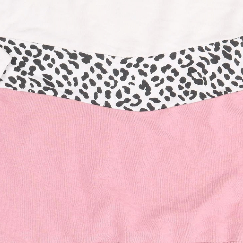 M&Co Womens Pink Round Neck Animal Print Cotton Pullover Jumper Size 8