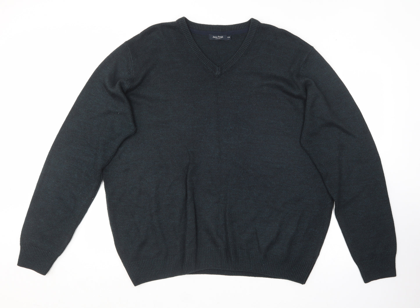 James Pringle Mens Black V-Neck  Acrylic Pullover Jumper Size 2XL