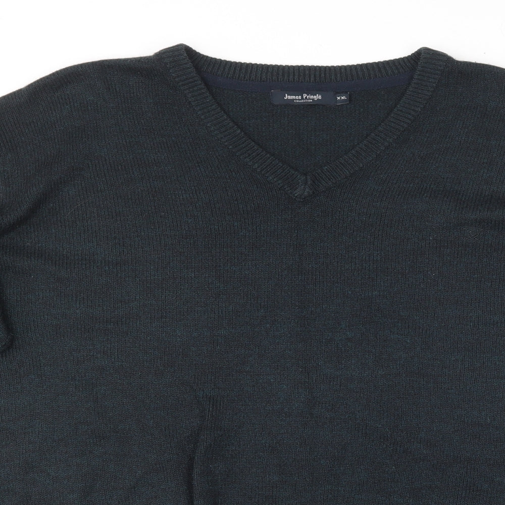 James Pringle Mens Black V-Neck  Acrylic Pullover Jumper Size 2XL