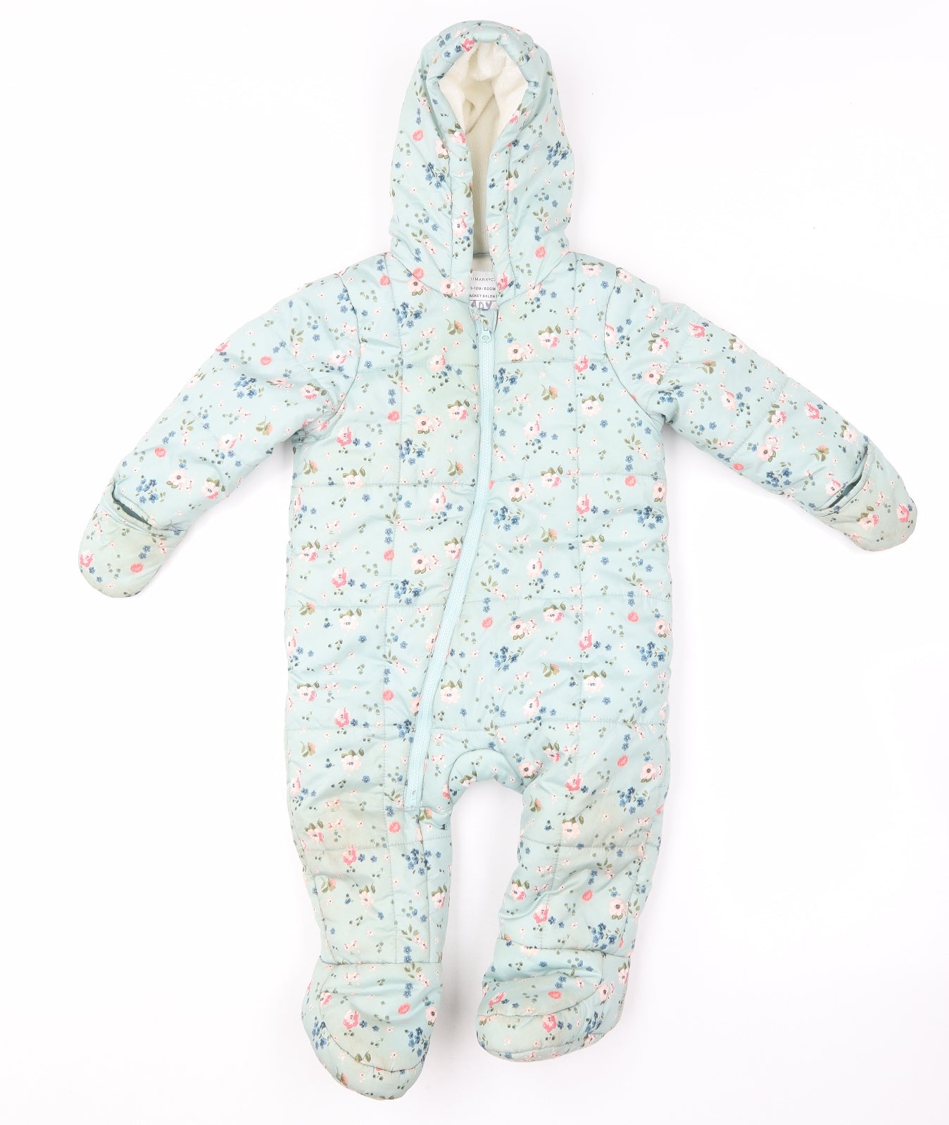 Primark Baby Multicoloured Floral  Quilted Snowsuit Size 9-12 Months