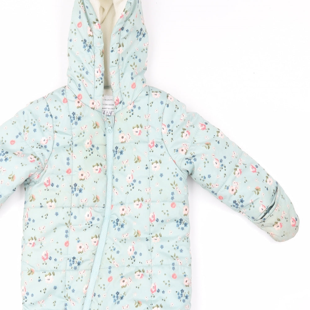 Primark Baby Multicoloured Floral  Quilted Snowsuit Size 9-12 Months