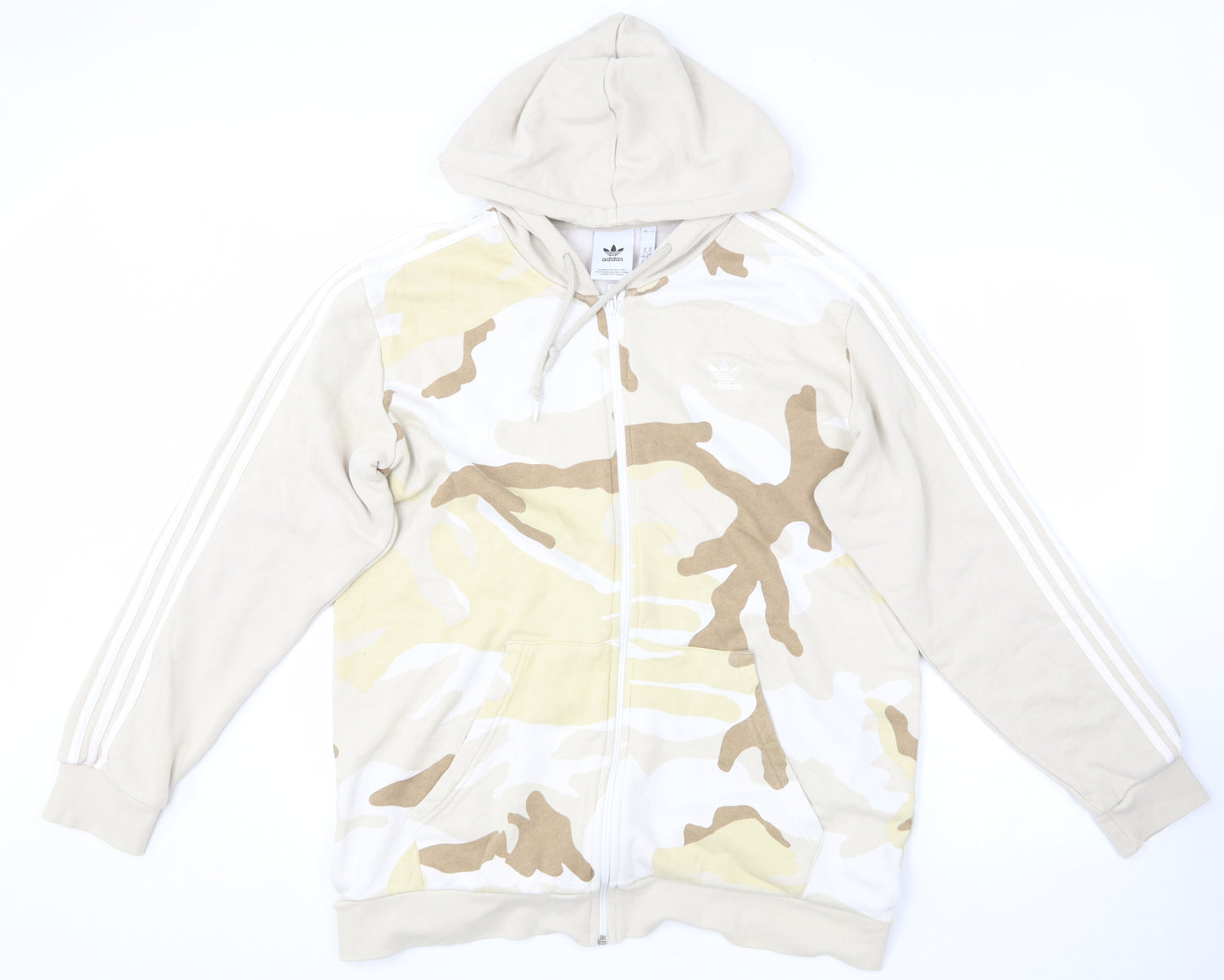 adidas Mens Beige Camouflage Cotton Full Zip Hoodie Size XL