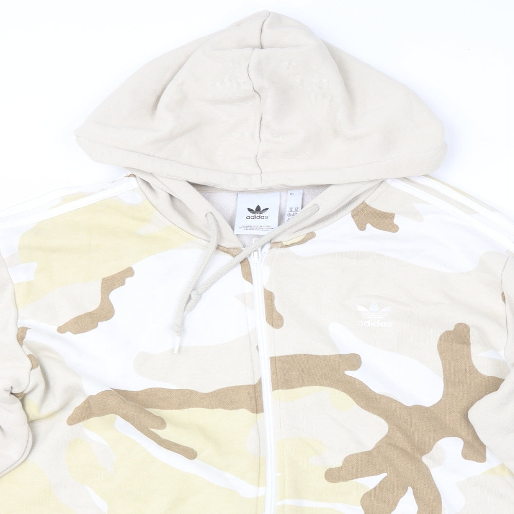 adidas Mens Beige Camouflage Cotton Full Zip Hoodie Size XL