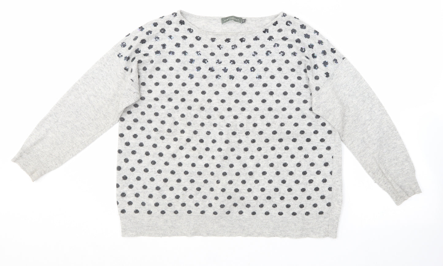 Mini velvet Womens Grey Round Neck Polka Dot Acrylic Pullover Jumper Size 12