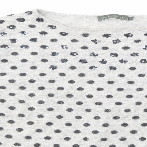 Mini velvet Womens Grey Round Neck Polka Dot Acrylic Pullover Jumper Size 12