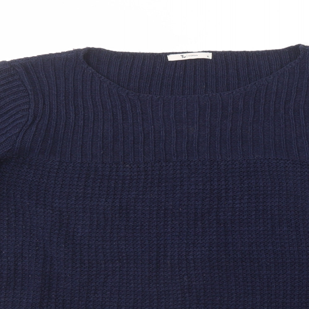 TU Womens Blue Scoop Neck  Acrylic Pullover Jumper Size 16