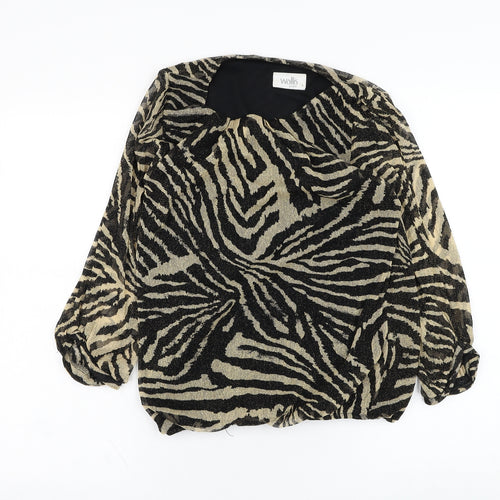 Wallis Womens Black Animal Print Nylon Basic Blouse Size S Round Neck