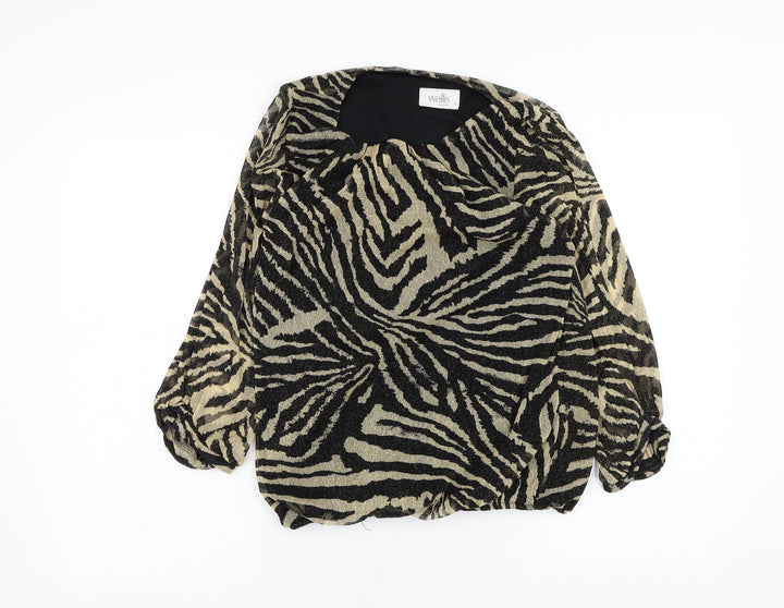 Wallis Womens Black Animal Print Nylon Basic Blouse Size S Round Neck