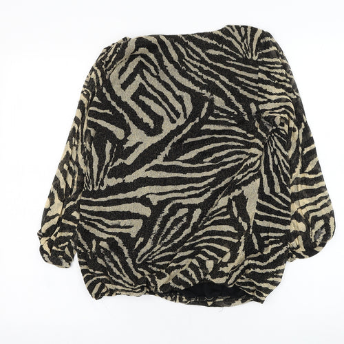 Wallis Womens Black Animal Print Nylon Basic Blouse Size S Round Neck