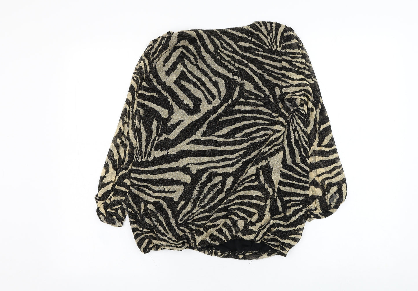 Wallis Womens Black Animal Print Nylon Basic Blouse Size S Round Neck