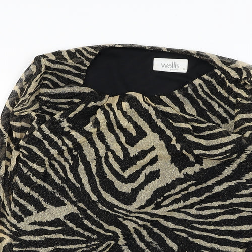 Wallis Womens Black Animal Print Nylon Basic Blouse Size S Round Neck