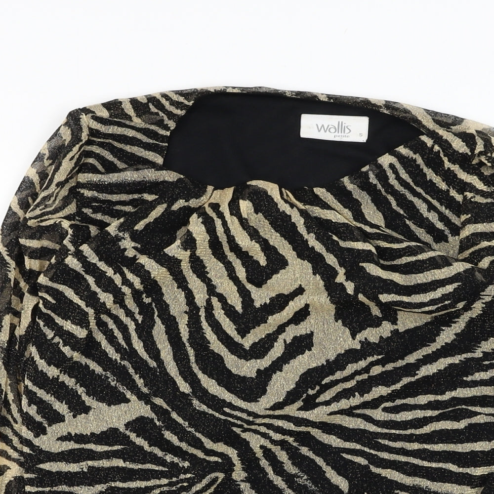 Wallis Womens Black Animal Print Nylon Basic Blouse Size S Round Neck