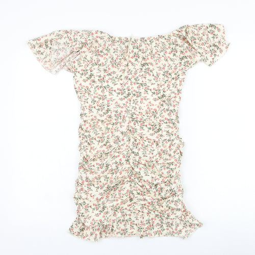 Nasty Gal Womens Beige Floral Polyester Pencil Dress  Size 8  Off the Shoulder Zip