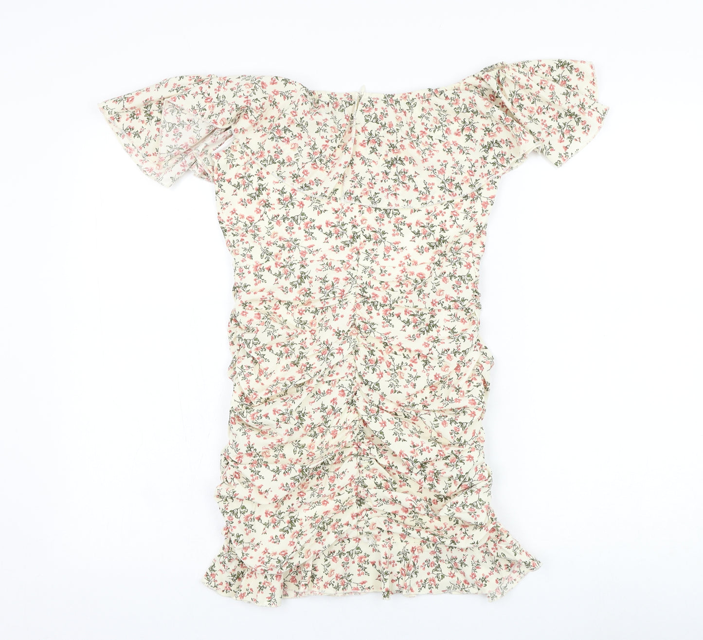 Nasty Gal Womens Beige Floral Polyester Pencil Dress  Size 8  Off the Shoulder Zip