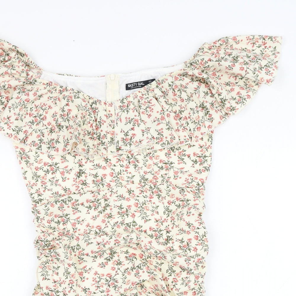 Nasty Gal Womens Beige Floral Polyester Pencil Dress  Size 8  Off the Shoulder Zip