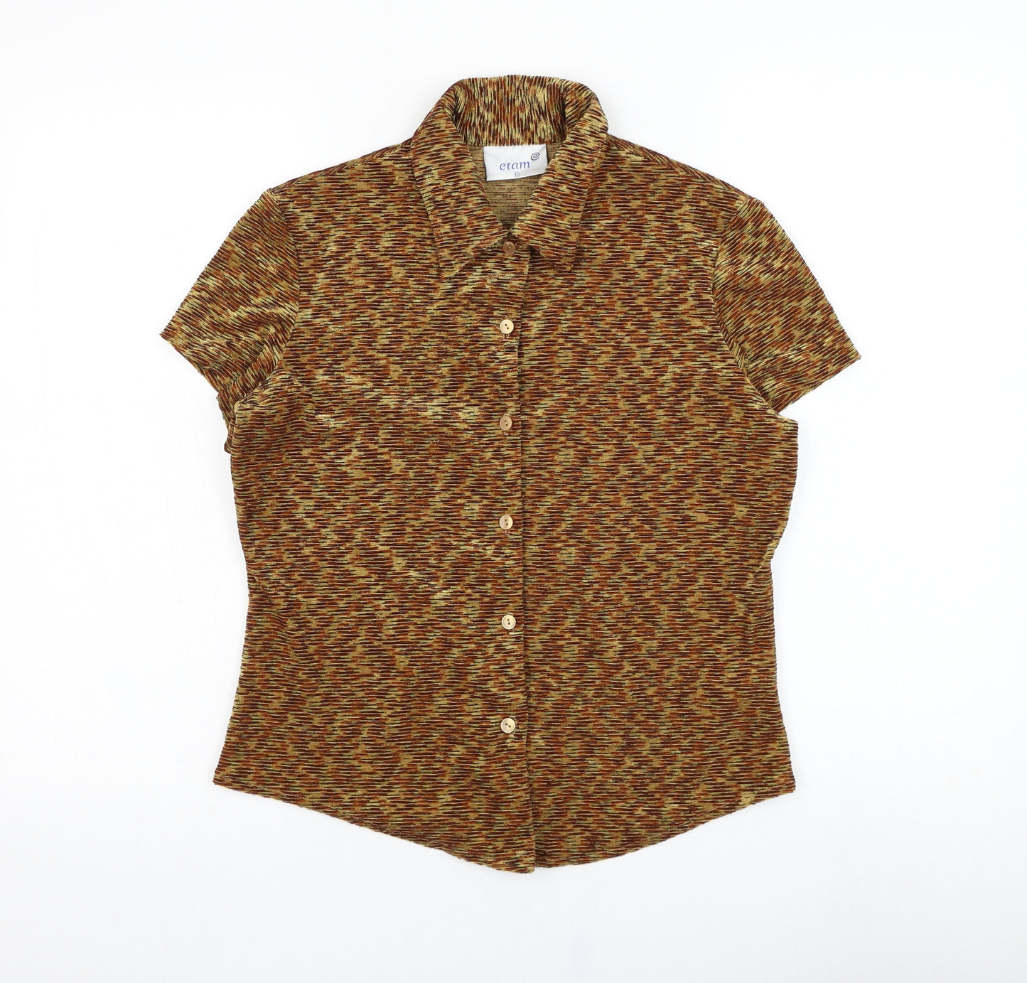 Etam Womens Brown Colourblock Polyester Basic Button-Up Size 10 Collared
