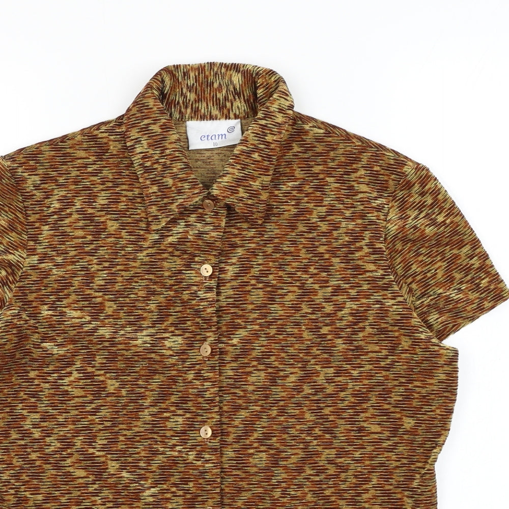 Etam Womens Brown Colourblock Polyester Basic Button-Up Size 10 Collared