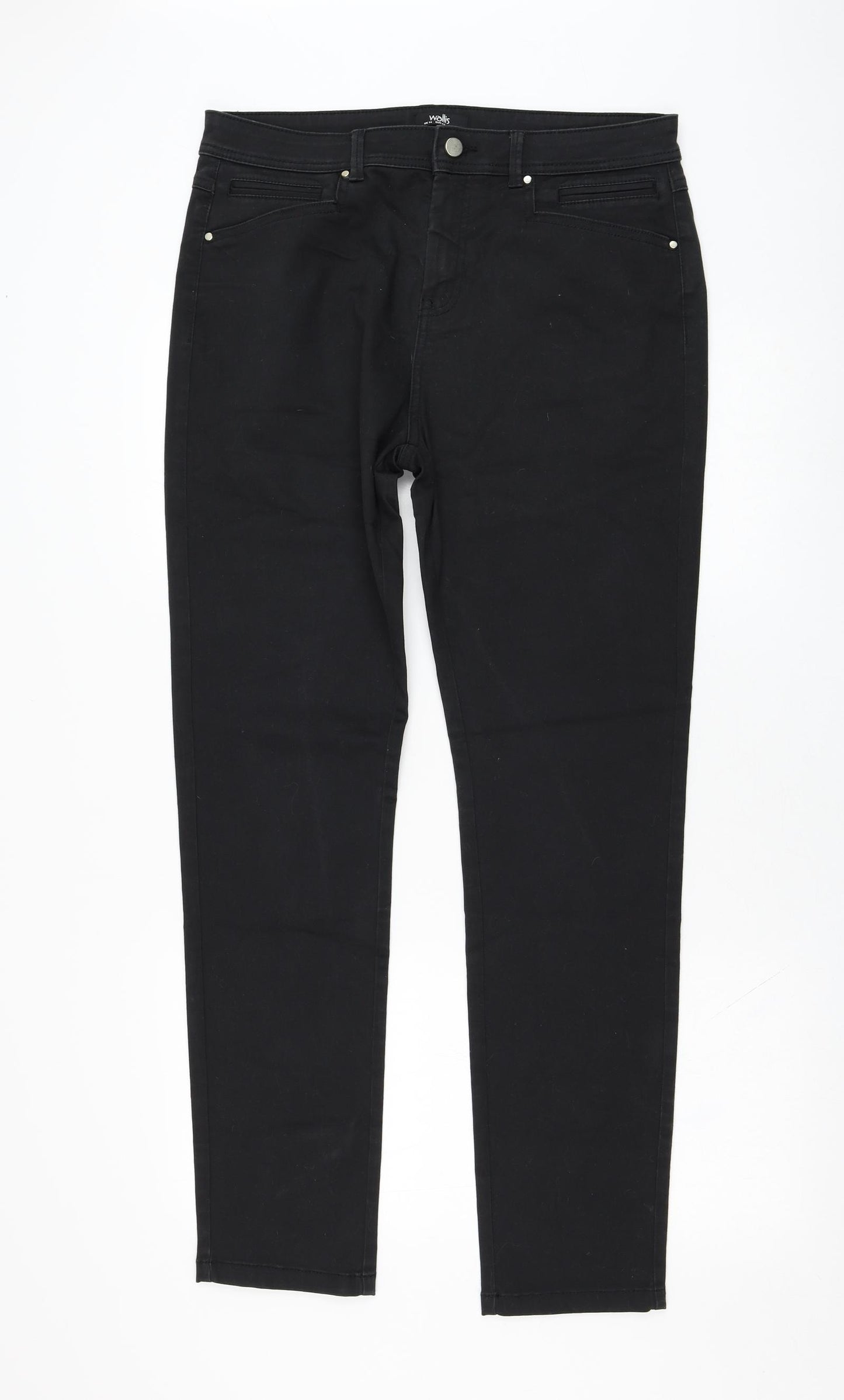 Wallis Womens Black  Cotton Straight Jeans Size 14 L31 in Regular Zip