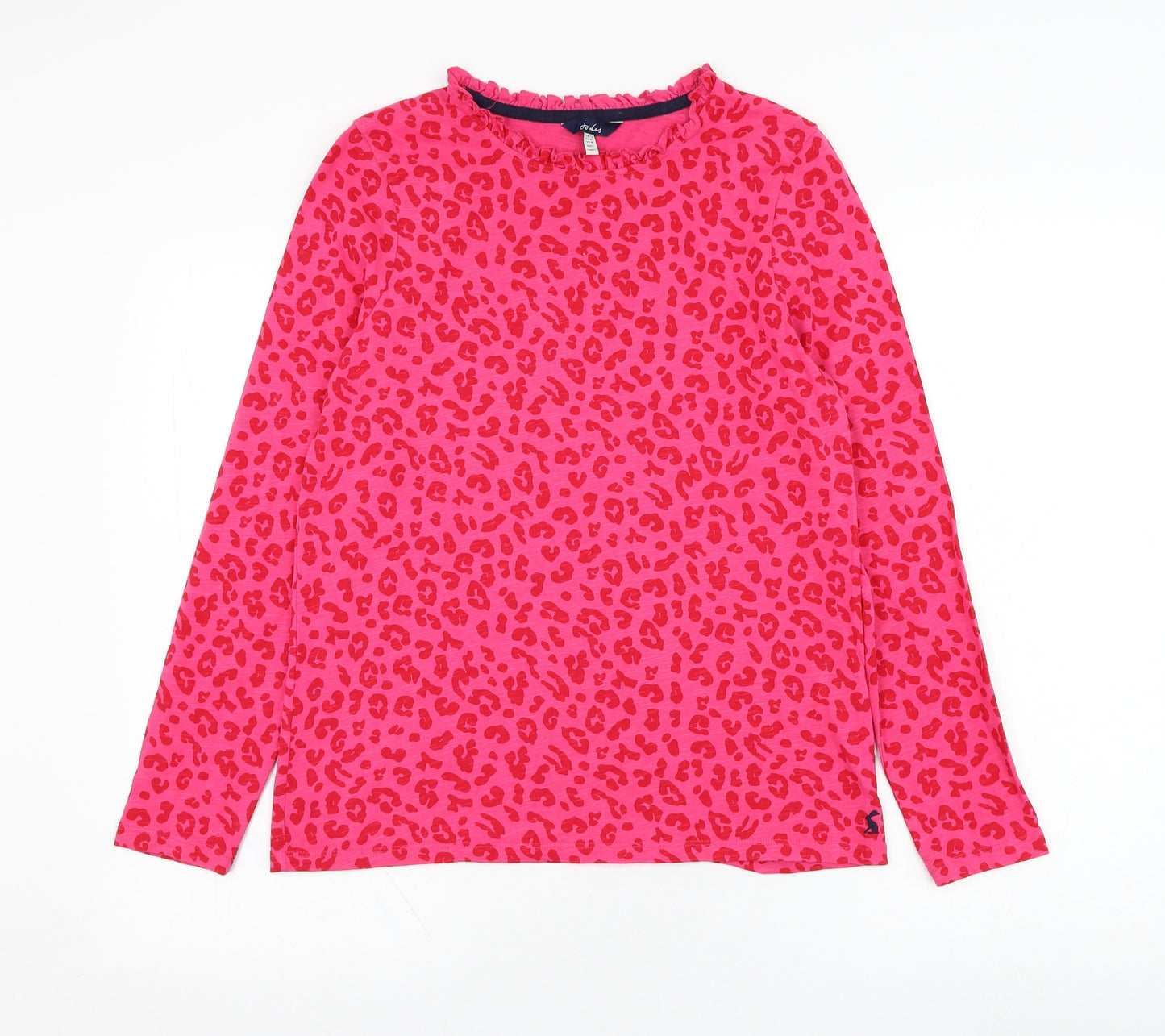 Joules Womens Pink Animal Print Cotton Basic T-Shirt Size 12 Round Neck