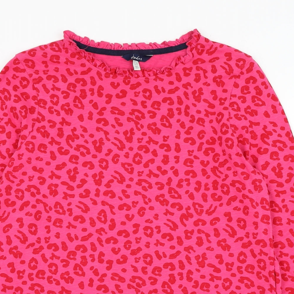 Joules Womens Pink Animal Print Cotton Basic T-Shirt Size 12 Round Neck