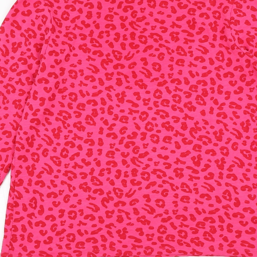 Joules Womens Pink Animal Print Cotton Basic T-Shirt Size 12 Round Neck