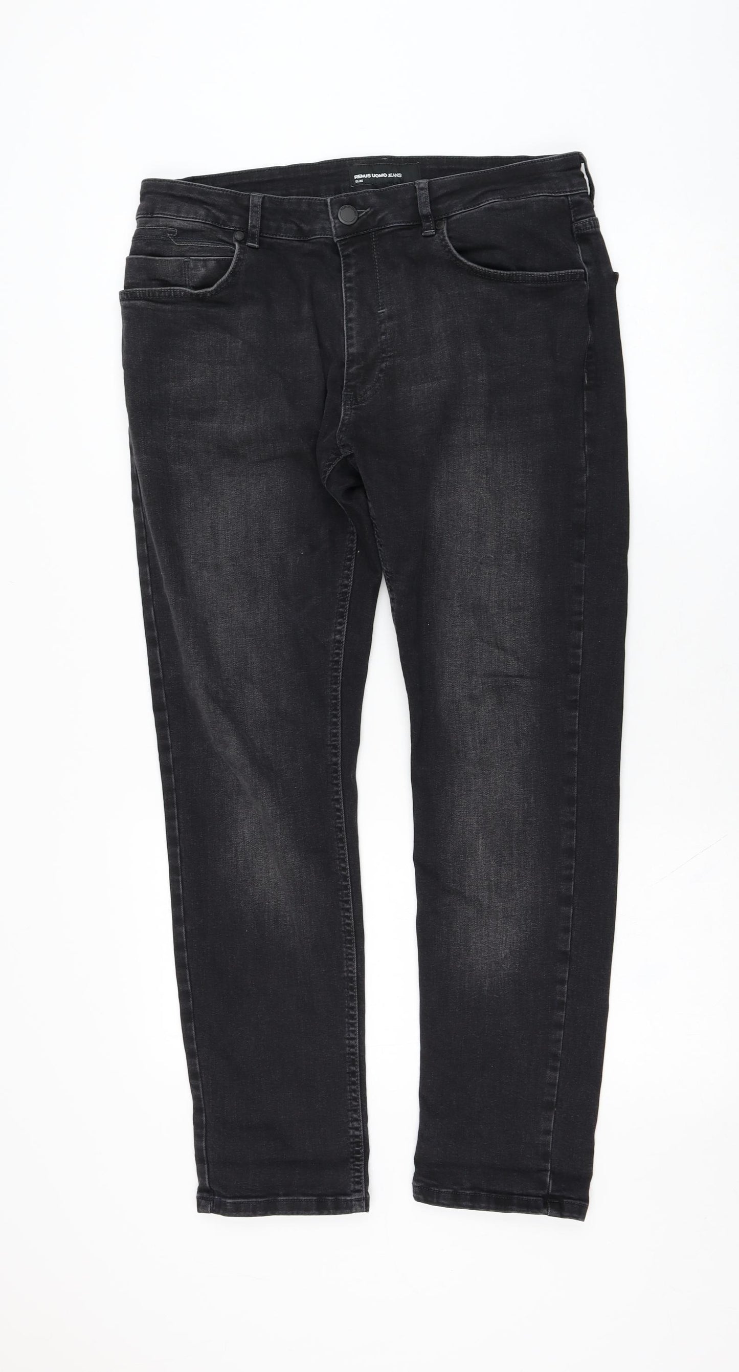 Remus Uomo Mens Black  Cotton Straight Jeans Size 34 in L28 in Regular Zip