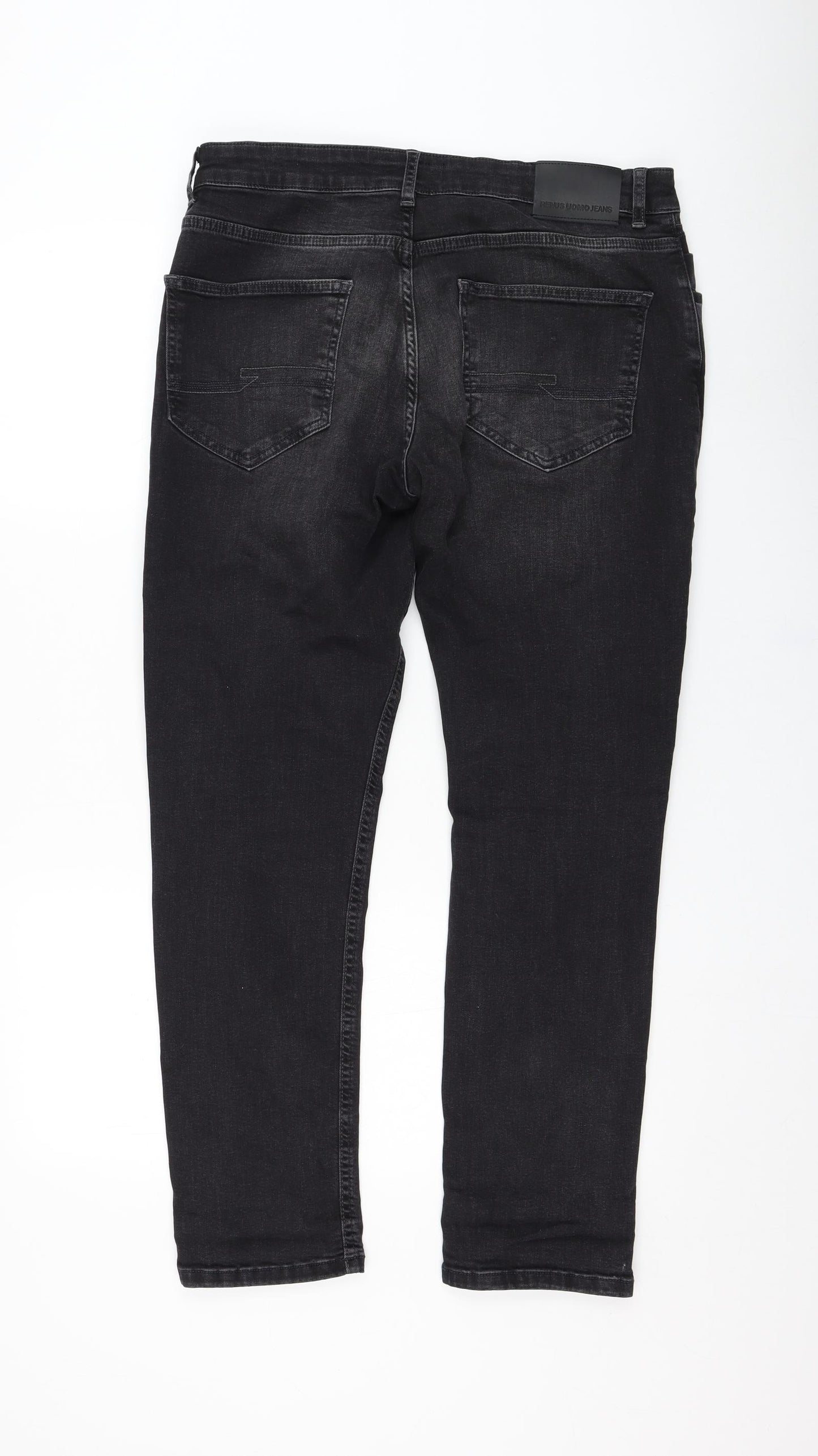 Remus Uomo Mens Black  Cotton Straight Jeans Size 34 in L28 in Regular Zip