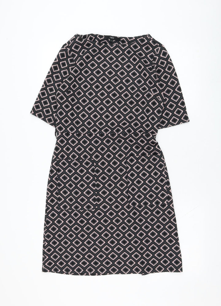 NEXT Womens Blue Geometric Polyester Shift Size 8 Round Neck Pullover