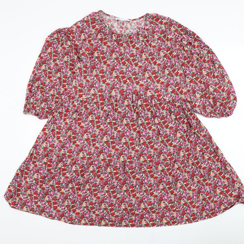 Primark Womens Red Floral Viscose Trapeze & Swing  Size 8  Round Neck Pullover