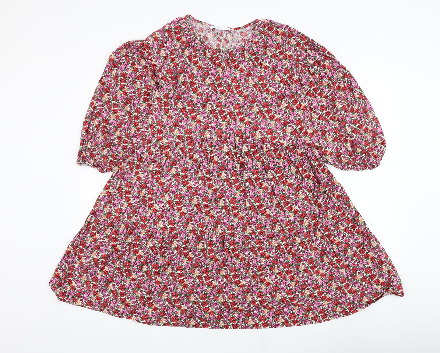 Primark Womens Red Floral Viscose Trapeze & Swing  Size 8  Round Neck Pullover