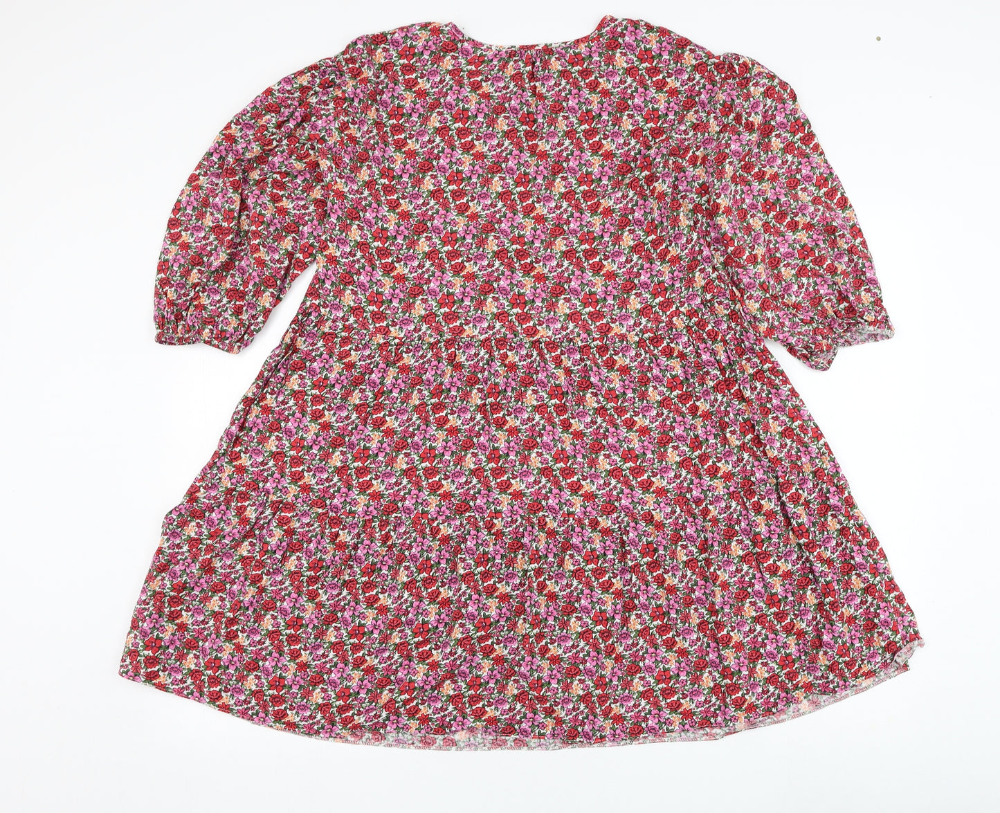 Primark Womens Red Floral Viscose Trapeze & Swing  Size 8  Round Neck Pullover