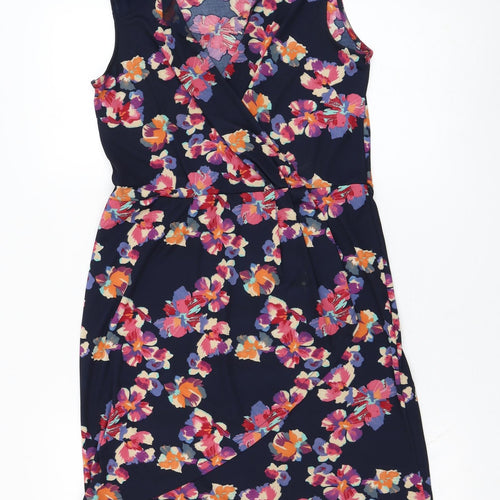 Oasis Womens Blue Floral Polyester Shift  Size S  V-Neck Pullover
