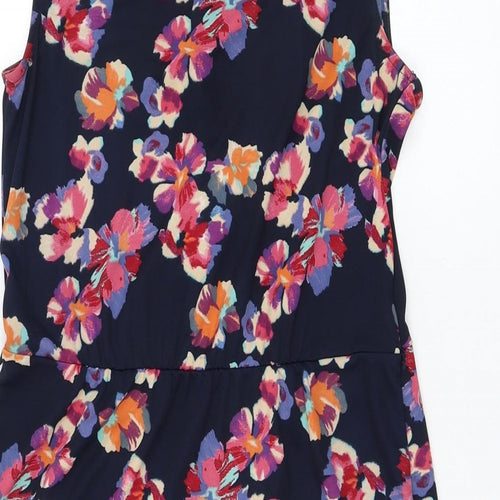 Oasis Womens Blue Floral Polyester Shift  Size S  V-Neck Pullover