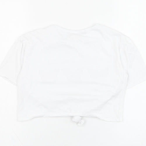 Bu Bu Womens White  Cotton Cropped T-Shirt Size S Round Neck - Butterfly