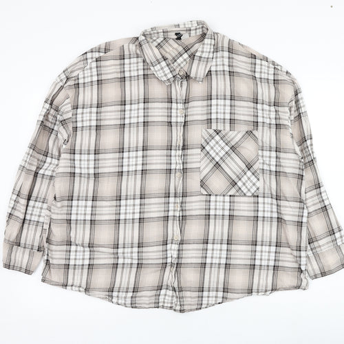 Divided by H&M Mens Beige Check Cotton  Button-Up Size L Collared Button