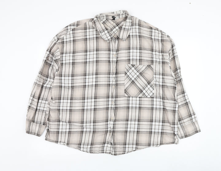 Divided by H&M Mens Beige Check Cotton  Button-Up Size L Collared Button