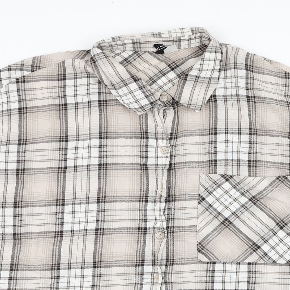 Divided by H&M Mens Beige Check Cotton  Button-Up Size L Collared Button