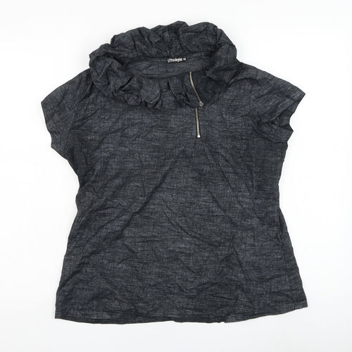 Privilegius Womens Grey  Cotton Basic Blouse Size 14 Round Neck