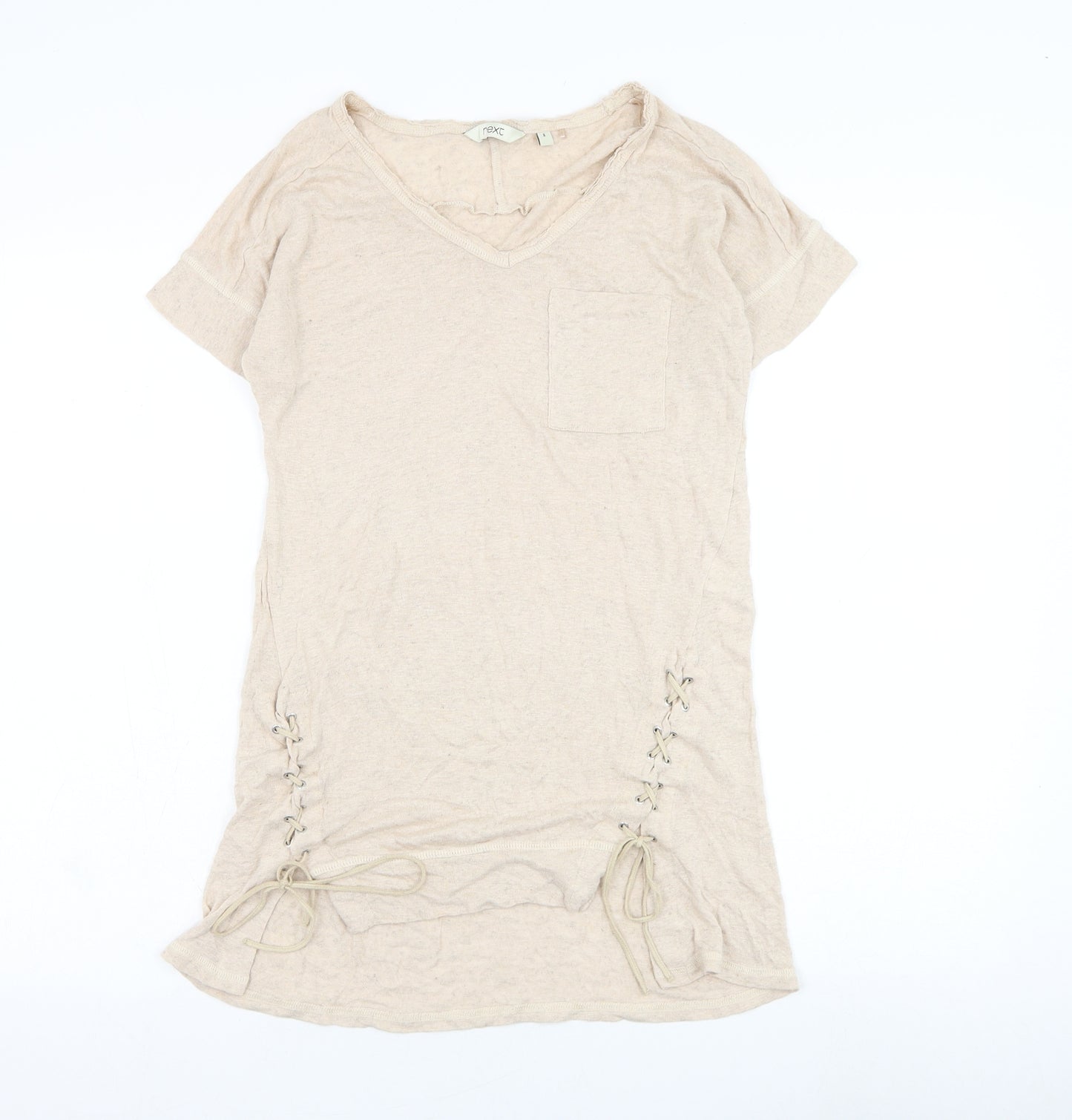 NEXT Womens Beige  Viscose Basic T-Shirt Size 8 Round Neck