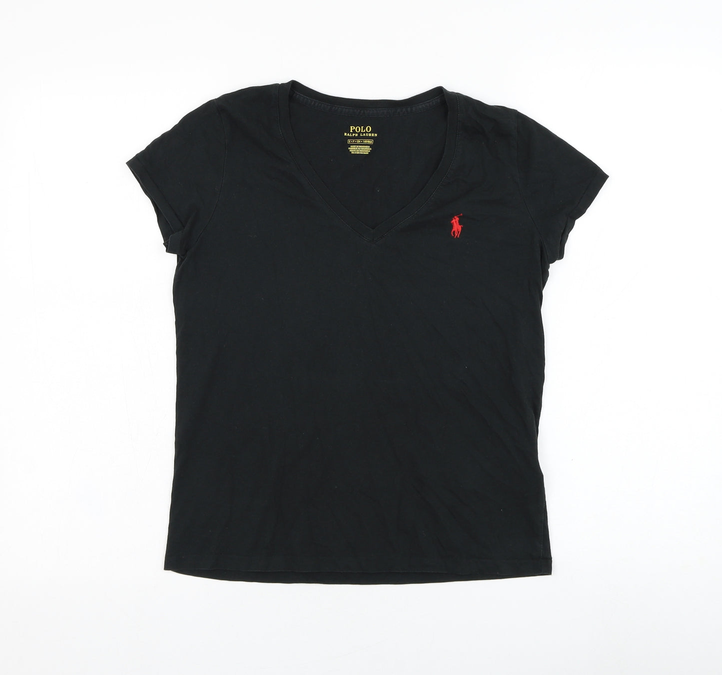 Ralph Lauren Mens Black  Cotton  T-Shirt Size S V-Neck