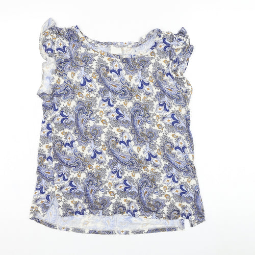 H&M Womens White Paisley Viscose Basic T-Shirt Size S Round Neck