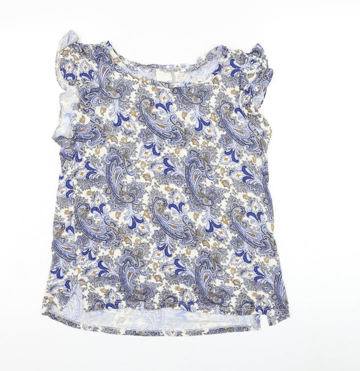 H&M Womens White Paisley Viscose Basic T-Shirt Size S Round Neck