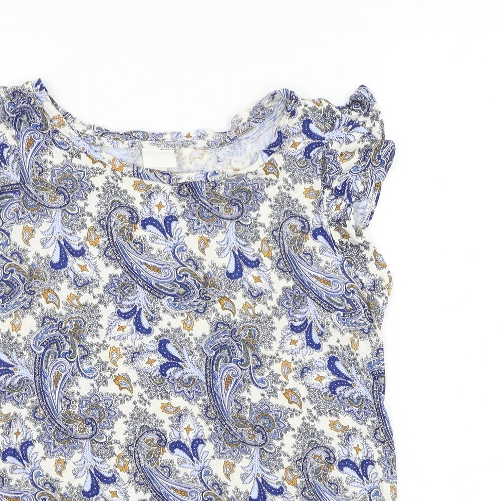 H&M Womens White Paisley Viscose Basic T-Shirt Size S Round Neck