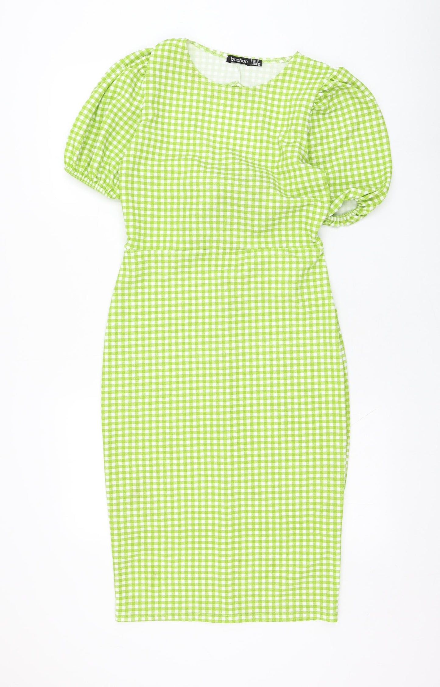 Boohoo Womens Green Check Polyester Pencil Dress  Size 12  Round Neck Pullover