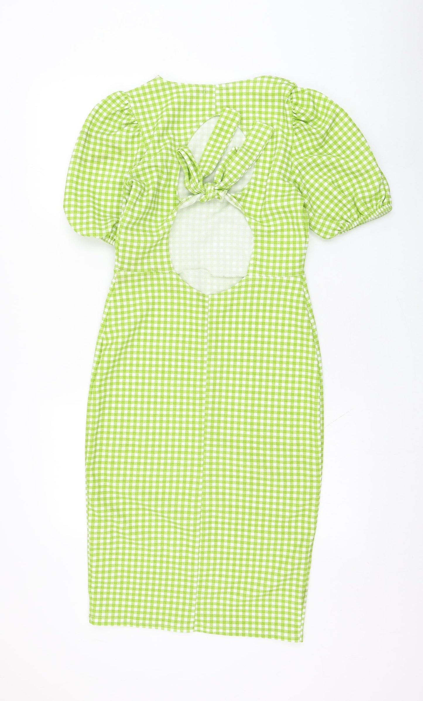 Boohoo Womens Green Check Polyester Pencil Dress  Size 12  Round Neck Pullover